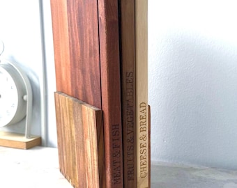 Book-Style Hardwood Cutting Boards with Stand | Acacia, Hevea, Sapele Kitchen Prep Set