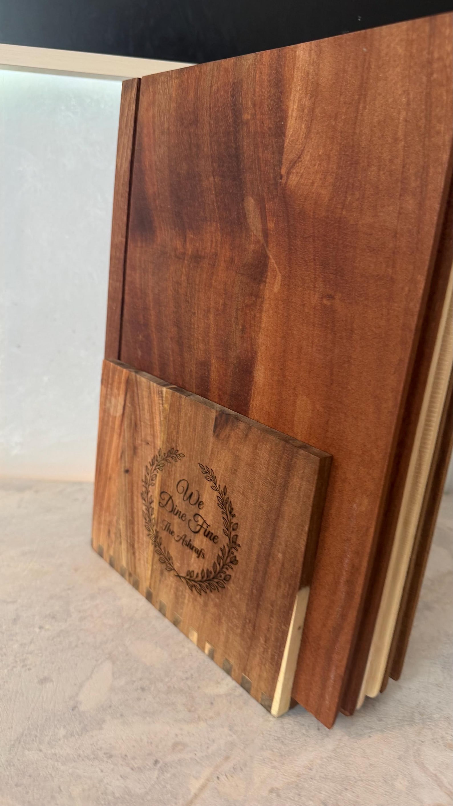 Book Style Wooden Cutting Board Set with Lock-Key Joinery Stand