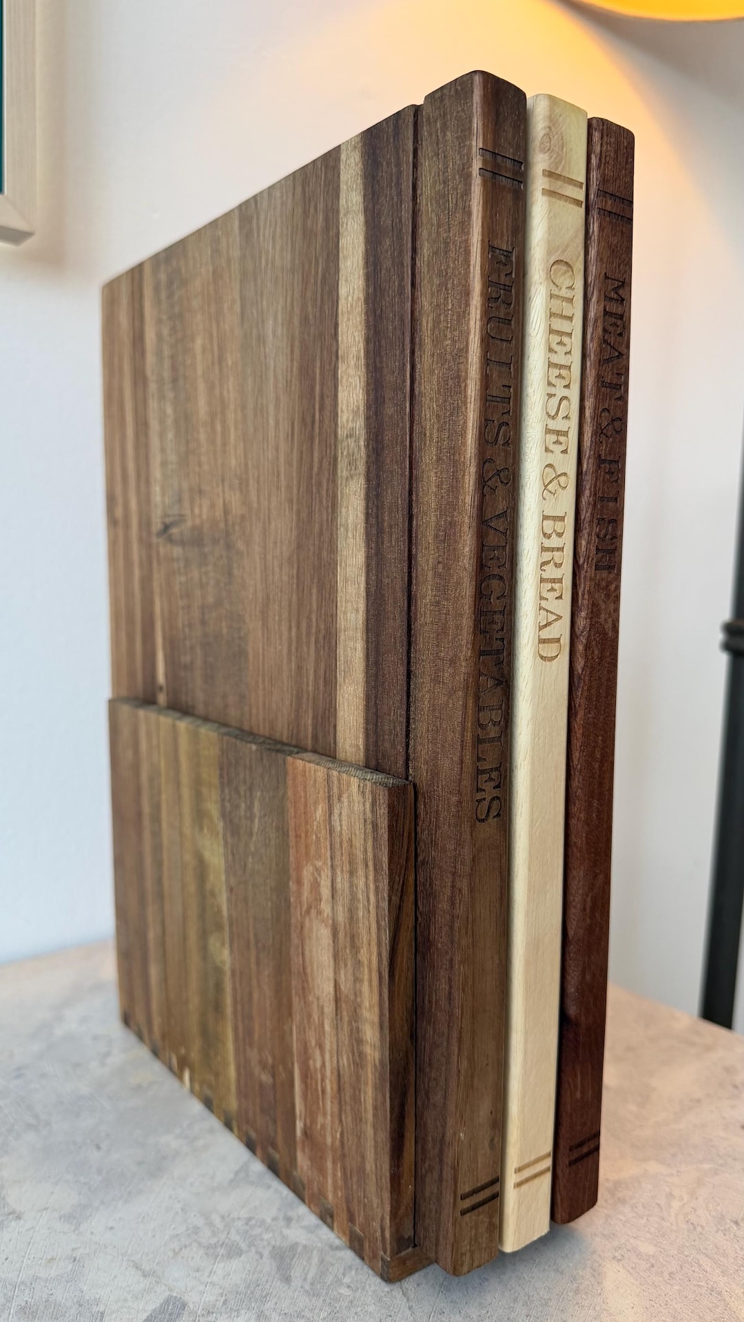 Book Style Wooden Cutting Board Set with Lock-Key Joinery Stand | Perfect Mothers Day Gift