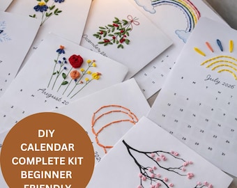 DIY Embroidery Calendar Kit, Beginner Craft, July 2026 - June 2027