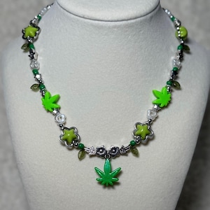 Weed/Pot Leaf Kandi Style Beaded Charm Choker (16-18 inches & adjustable)
