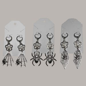 Orecchini in argento Sterling ossidato nero CZ ragno gotico