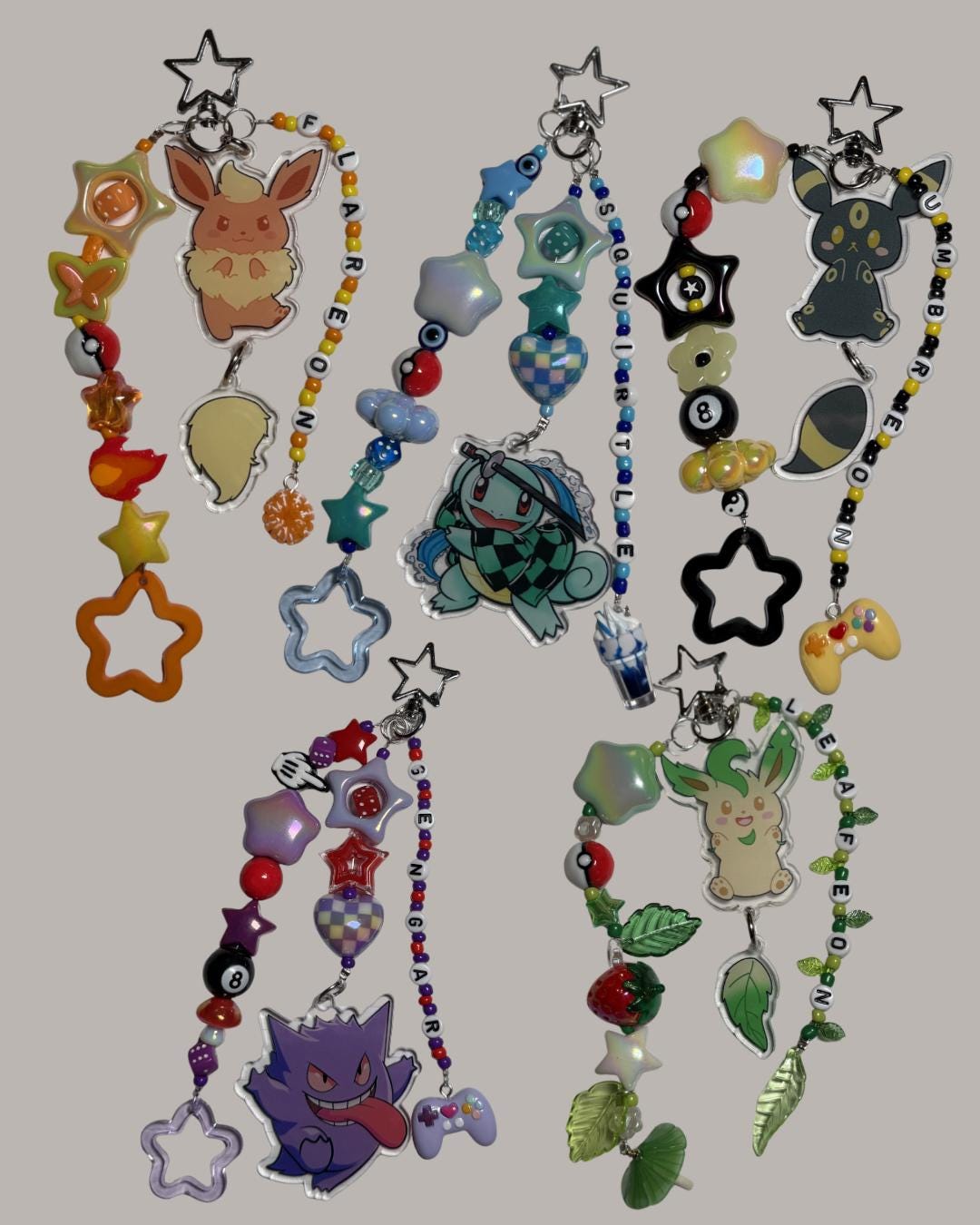 Pokémon Beaded Charm Keychains; FIVE Options! Leafeon, Squirtle ...