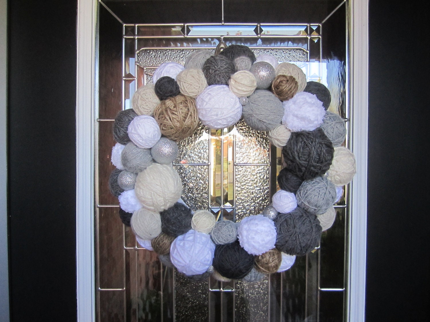 Handmade Winter Yarn Ball Wreath. Holiday Wreath. Yarn Etsy