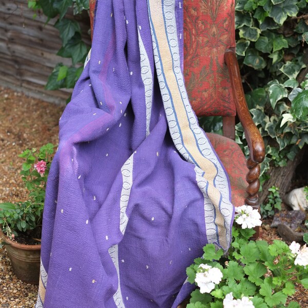 Purple Kantha Quilt, Sari quilt, Gudri, Kantha blanket, Sari throw,