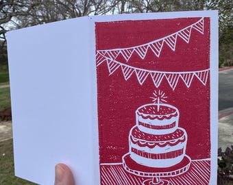 Birthday Cake - Card and Envelope Linocut