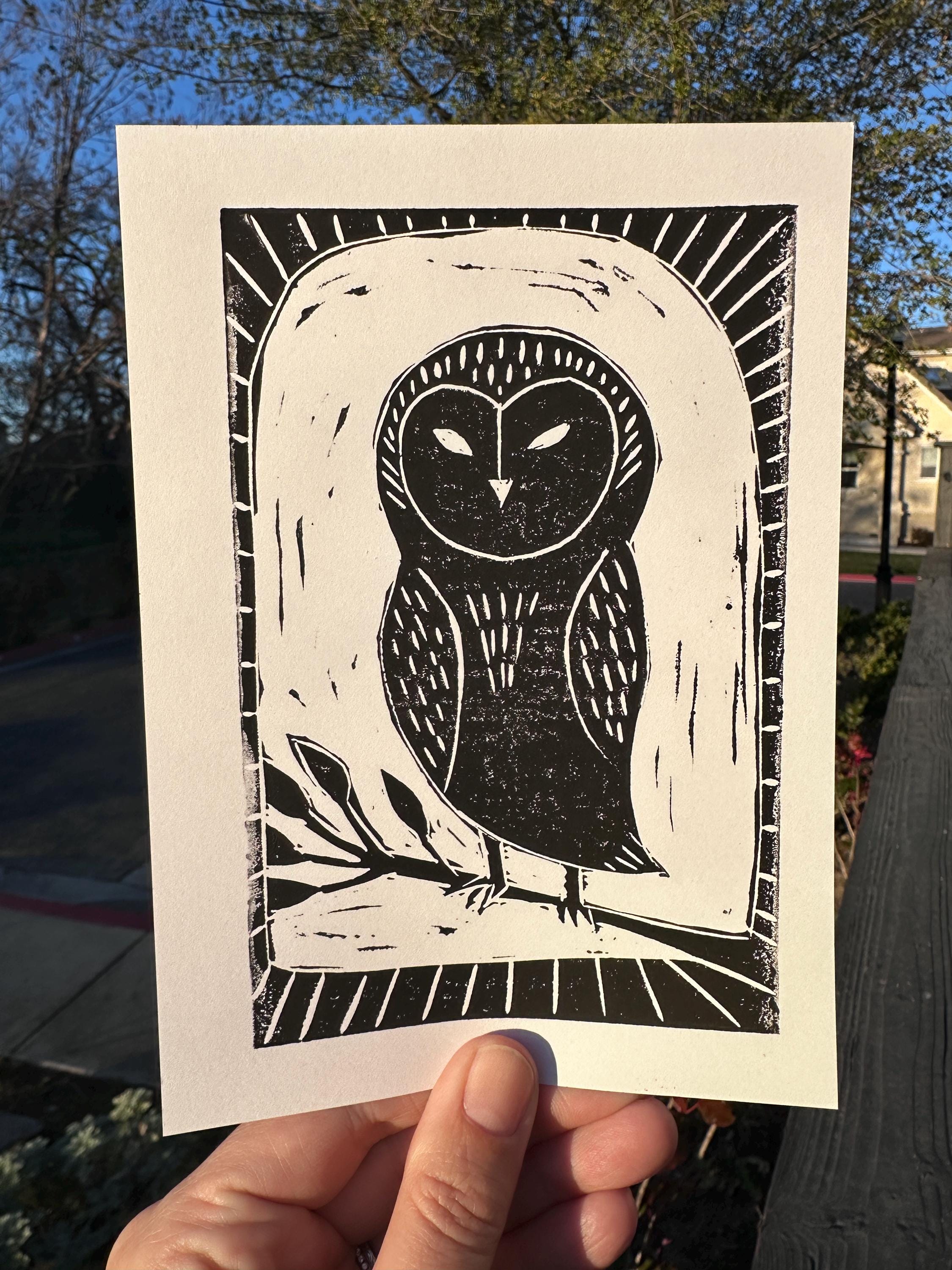 Owl - Linocut Print 5x7
