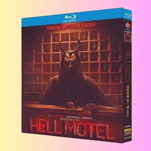 May include: Blu-ray disc case for the series "Hell Motel." The cover features a dark figure with horns, the title in red, and the text "From the Creators of Slasher." The case is blue with the Blu-ray logo.