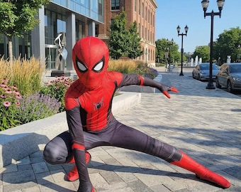 Superhero Bodysuit Costume, Full Mask Jumpsuit with Web Pattern, Stretch Performance Outfit, Cosplay,Jumpsuit for Halloween & Birthday Gifts