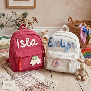 Mochilas personalizadas para niños: mochila infantil con nombre bordado y parche de flores, regalo de regreso a clases para niños y niñas.