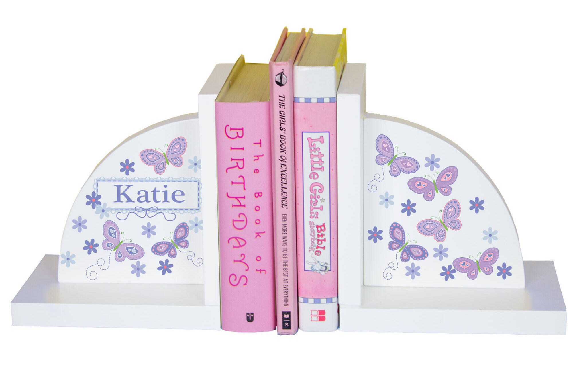 Tebeau Pink Butterfly Daisy Print Wood Bookends For Shelves,Bookends