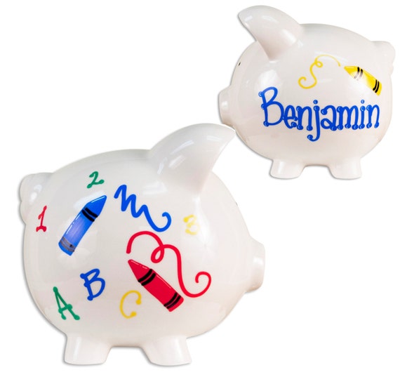 Personalized Crayon Piggy Bank Hand Painted Piggybank for kids Etsy