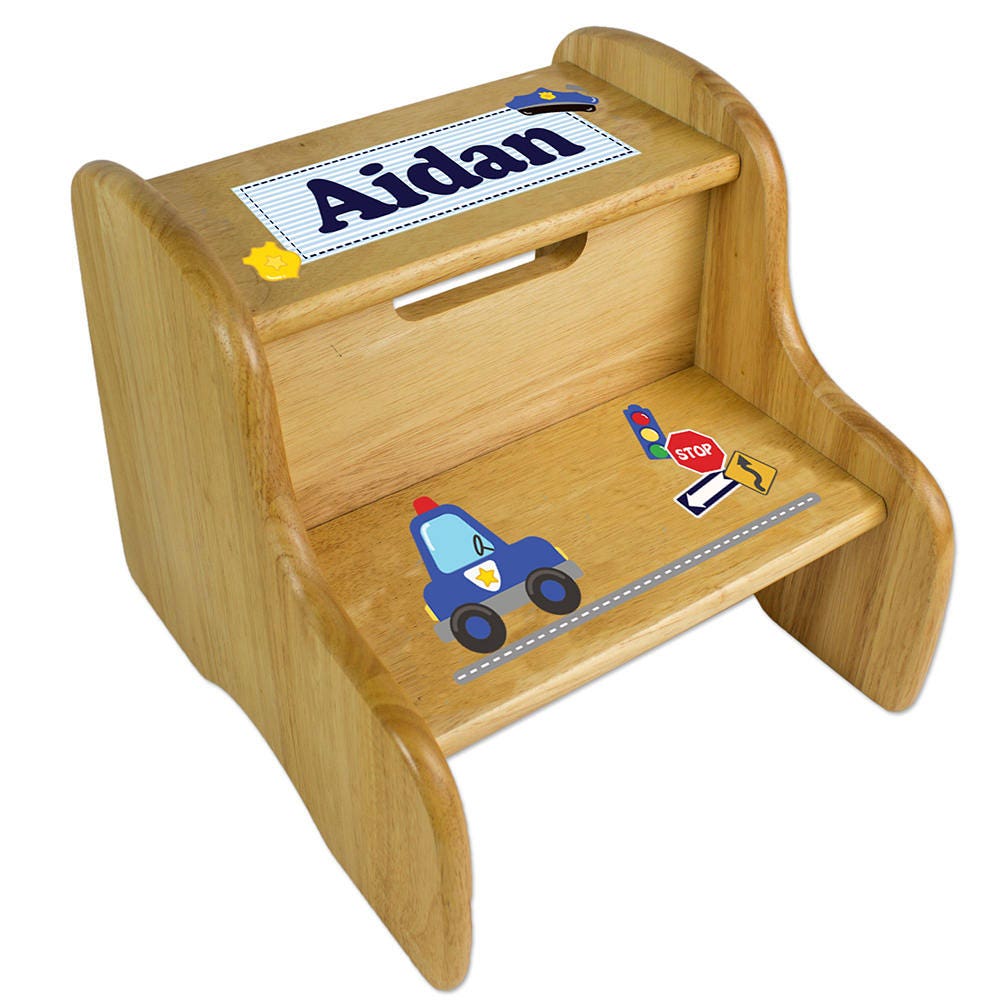 Personalized Police car Step Stool Large Natural Wood Two STEP | Etsy