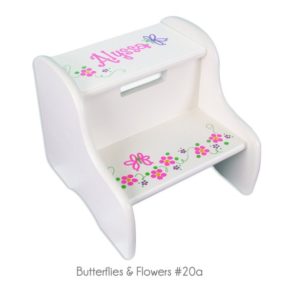 Hand Painted Personalized Children S White Wood Step Image 0