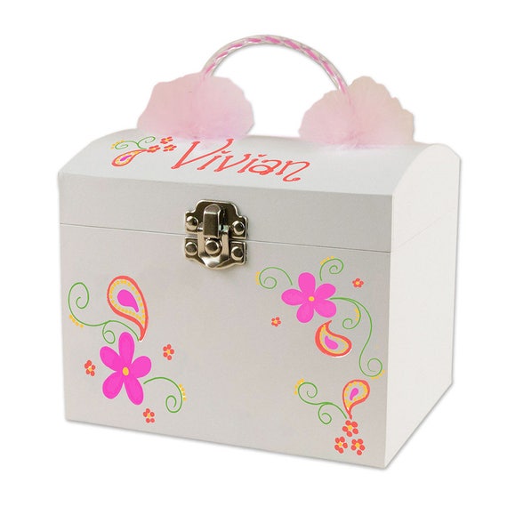 Personalized Paisley Jewelry Box for Little Girls Hand Painted