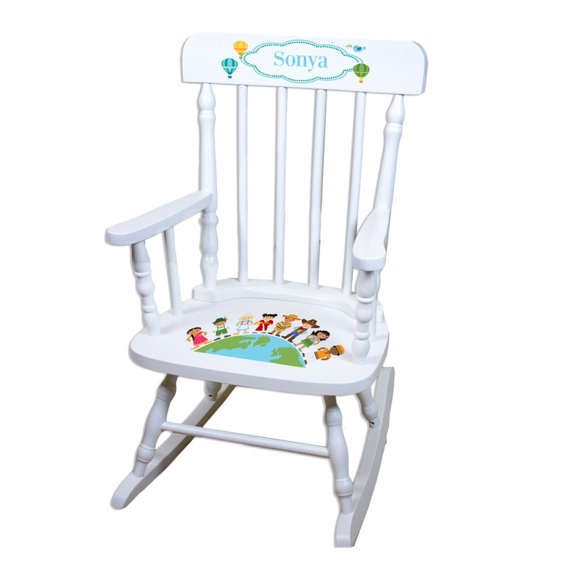 Personalized White Wooden Childrens Rocking Chair Disney World Multicultural Kids Rocker International Children Of The Globe Spin Whi 266
