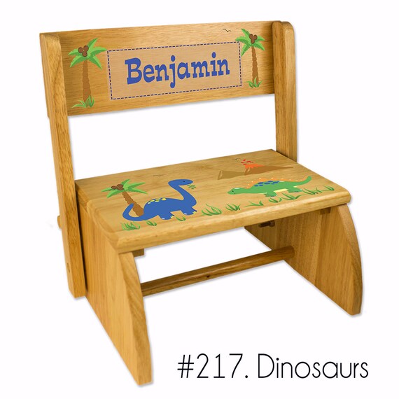 Personalized Dinosaur Stool Natural Wood Childs STEP Stool Etsy