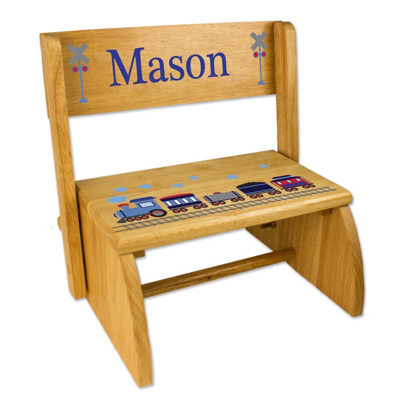 Personalized Train Step Stool Folding Chair Flip Stool Wood Bench Boys Nursery Gift Boys Thomas The Tank Nursery Bath Bed Room Stoo Nat202