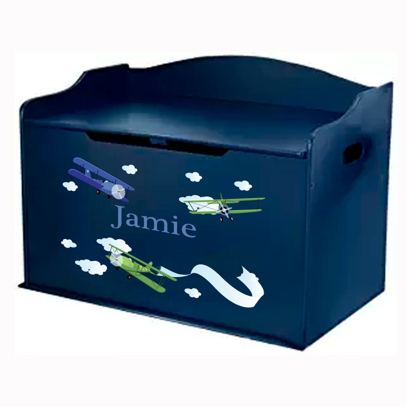 Personalized Blue Airplane Toy Box Bench Boy Air Plane Planes Etsy