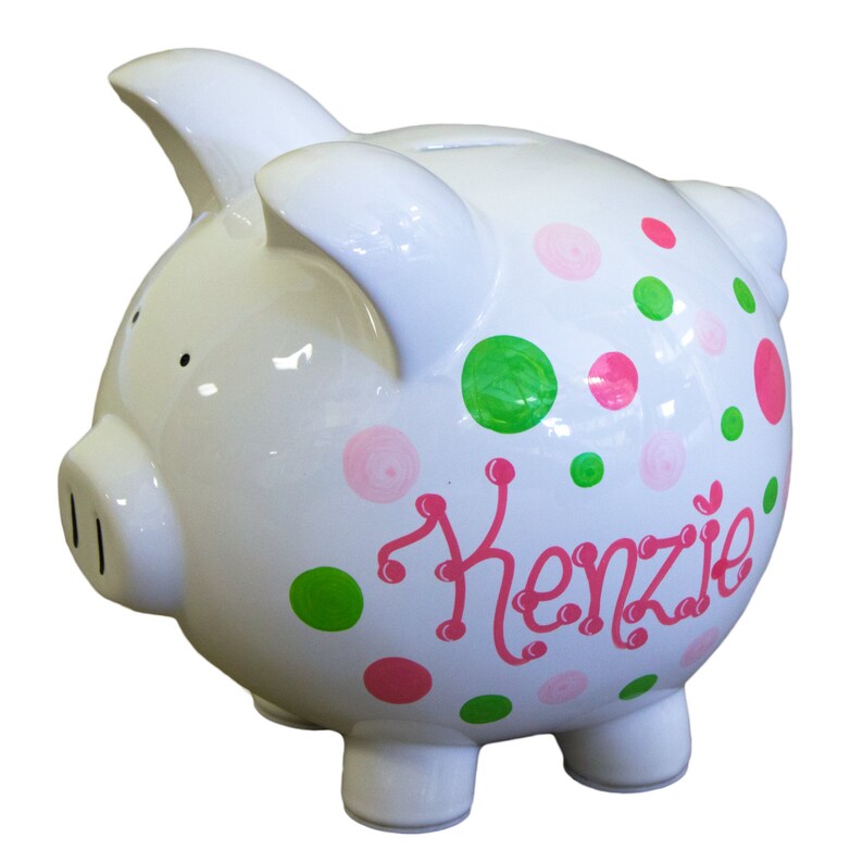 Personalized Polka Dot Piggy Bank Hand Painted W Retro Dots Etsy