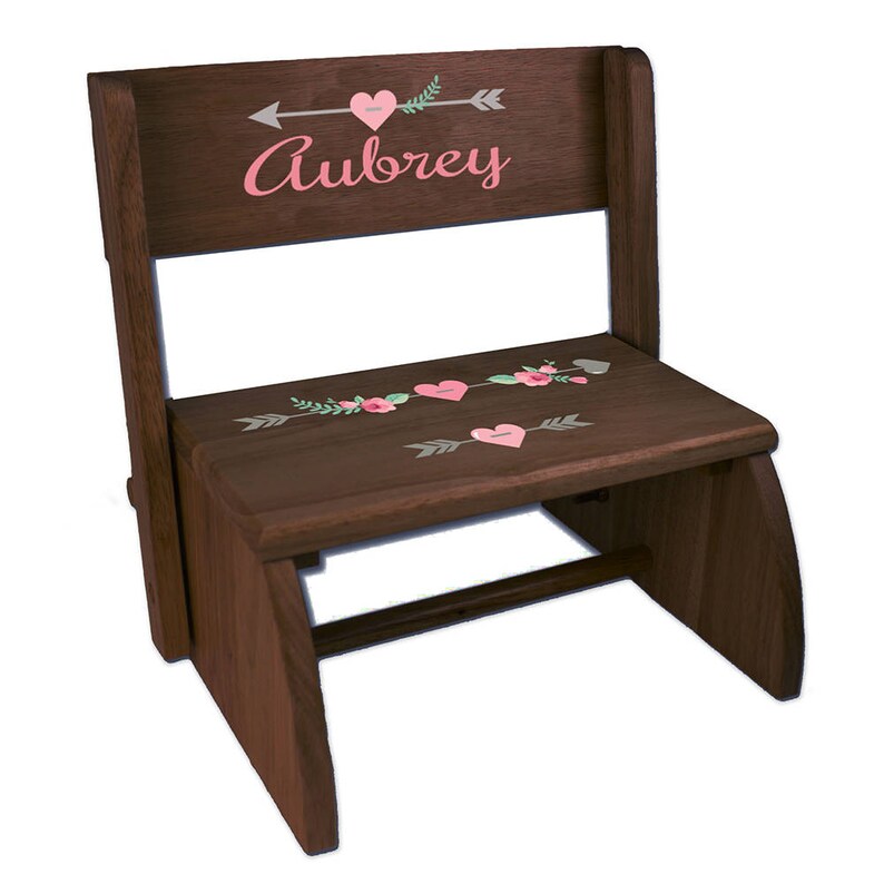 Personalized Girl Tribal Arrows Childrens and Toddlers Espresso Folding Stool Boho Chic Bohemian South West Southwest Aztec STOO-esp-334