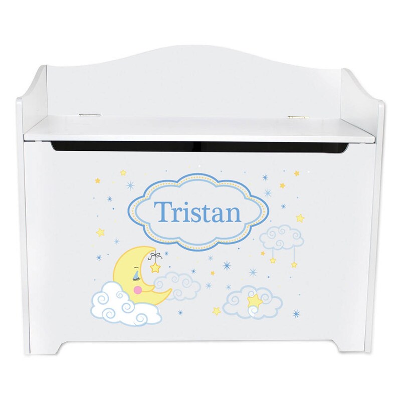 Personalized Toy Box Bench With Moon And Stars Design Custom Etsy