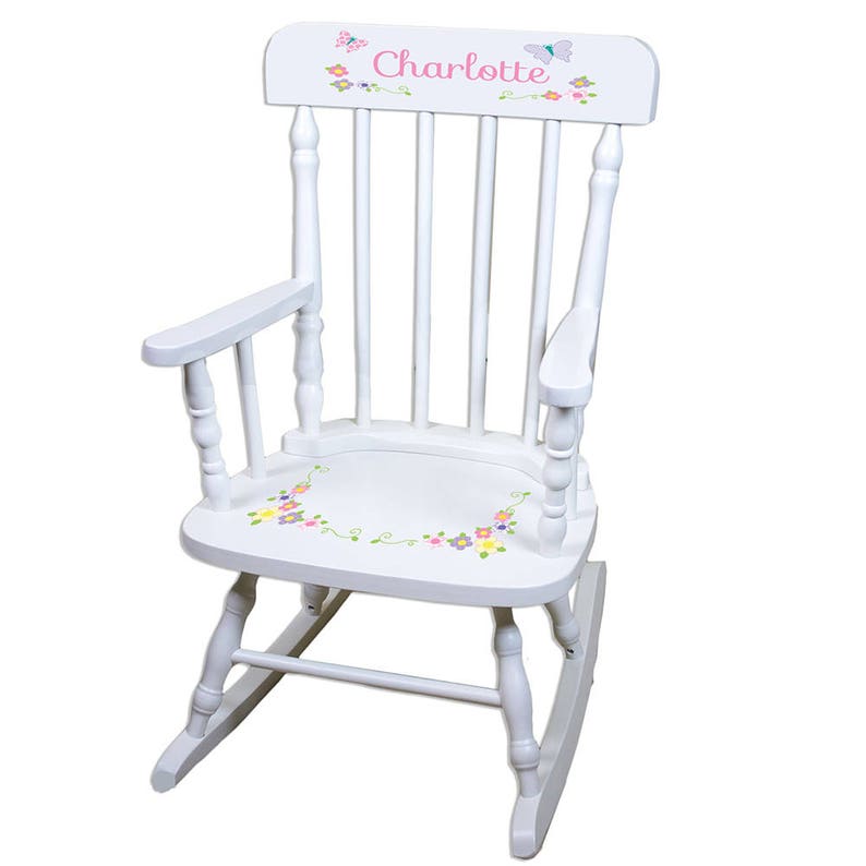 Personalized Stemmed Flowers Children/'s Stool with Storage White Childrens STEP Stools Pink Pastel Lavender Purple Garden STEP-whi-301