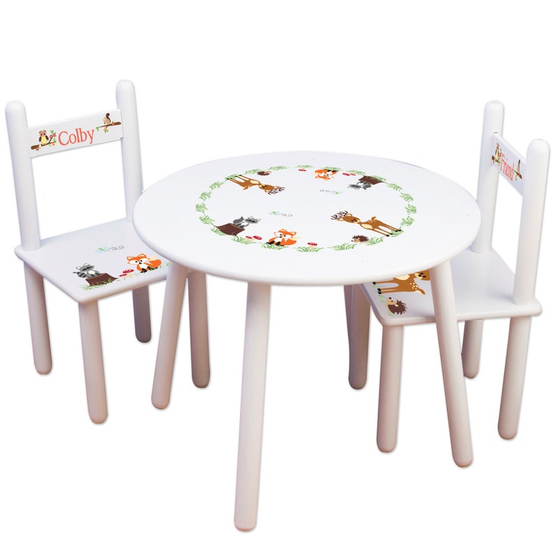 Kids Woodland Animal Table Chairs Set Furniture Forest Nursery Bedroom Play Room Child S Round Personalized Tableset 218