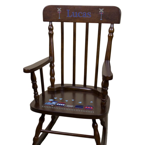 Personalized Train Rocking Chair Boys Custom Rocker Childrens Chairs W Trains Toddlers Baby Custom Espresso Aboard Nursery Baby Spin Esp202