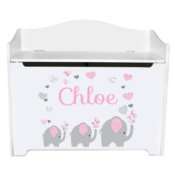 Baby Girl's Personalized Elephant Toy Box Bench Custom Etsy