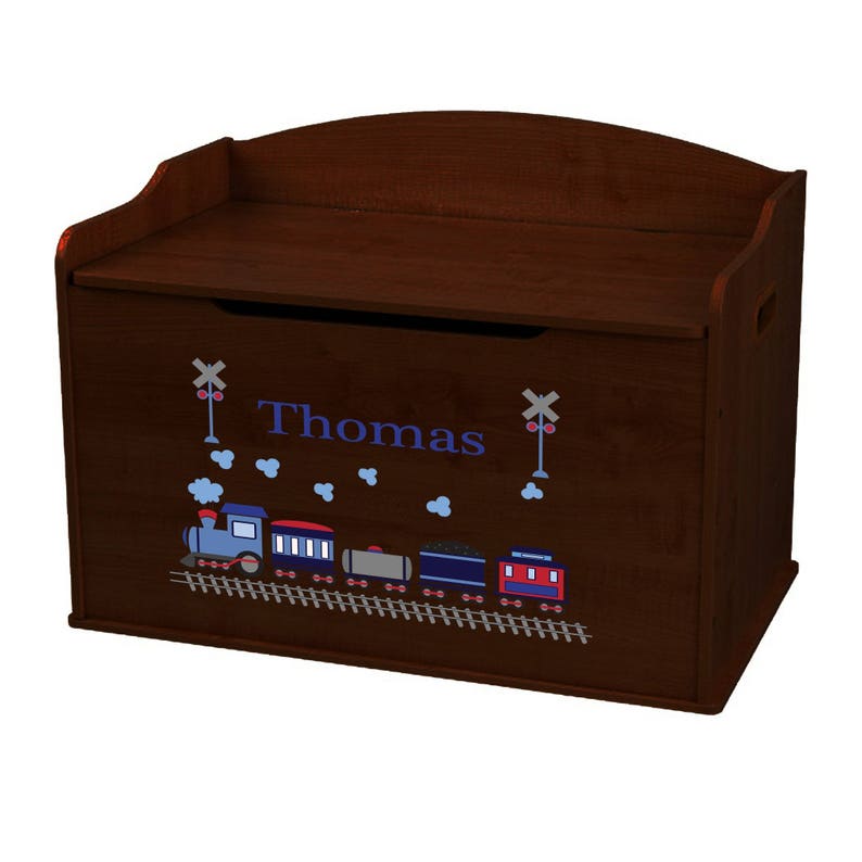 Personalized Train Espresso Toy Box Bench Toddler Boy Trains Etsy