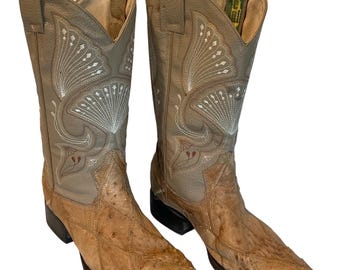 Old Corral Boots Mens Tan Patchwork Ostrich Leather Western Cowboy Boots Size 26