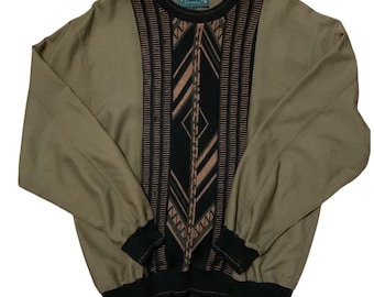 Tundra Canada Vintage Olive Green Geometric Knit Pullover Sweater Mens Large
