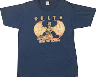 Vintage 70s 80s Military Army Delta Dragons Large Graphic Single Stitch T-Shirt