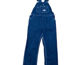 Vintage Round House Mens Denim Bib Overalls Dark Wash Blue 40x32 Workwear Farm
