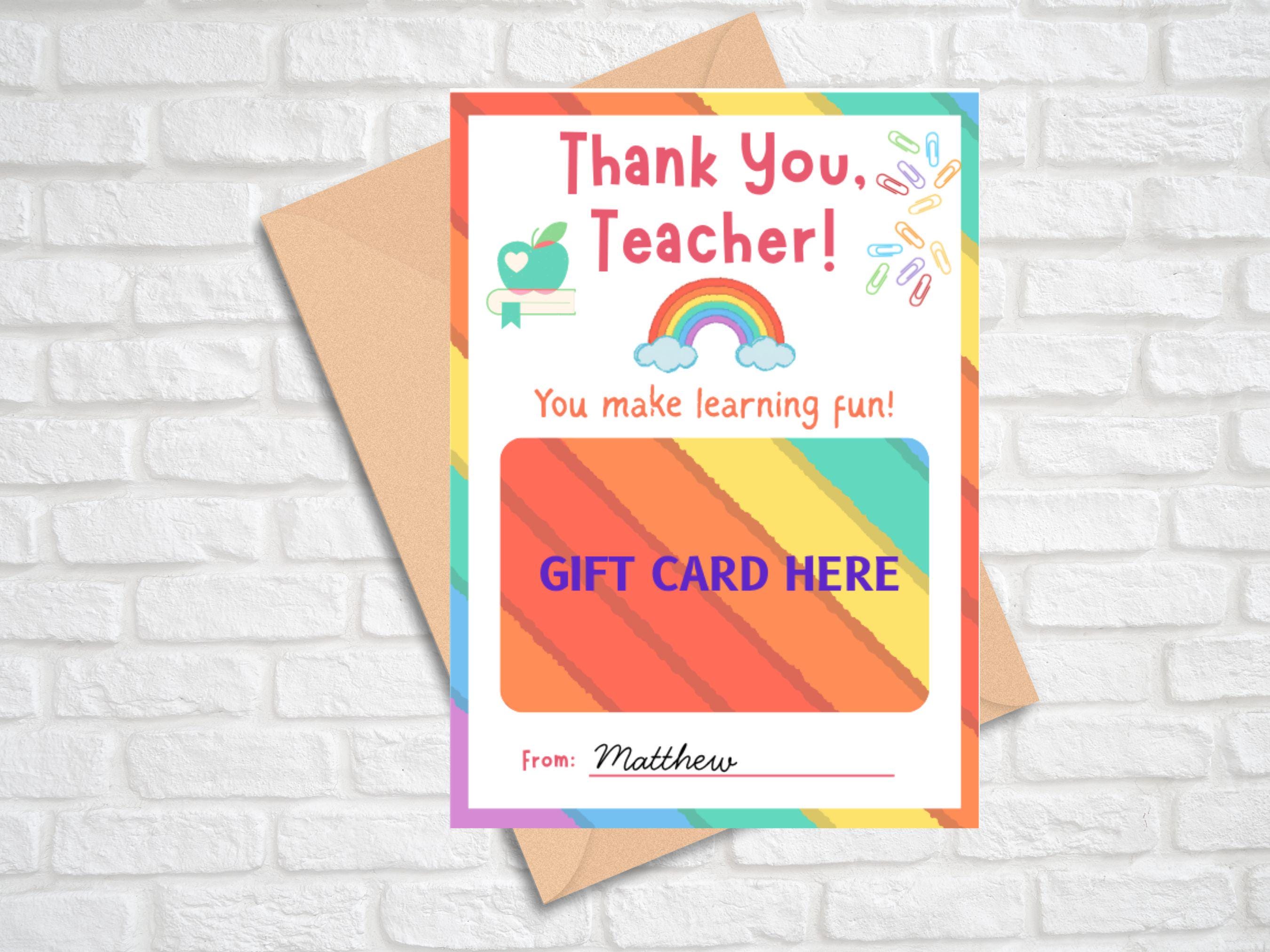 Printable Teacher Gift Card Holder: Rainbow Thank You Card (PDF) - Etsy