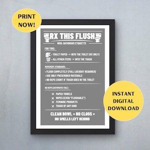 CrossFit RX Flush Nur Toilettenpapier Badezimmer Zeichen Download Druck sofort Nicht spülen Hygieneartikel Tücher WOD Wand Kunst Dekor Restroom