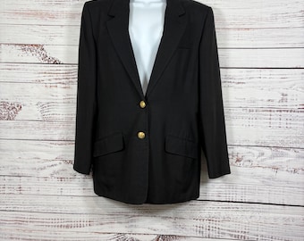 Talbots Charcoal Gray Single Breasted Viscose Linen Blend Vintage Lined Blazer