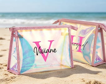 Aangepaste naamtas, holografische make-uptassen, make-uptas voor reizen, cadeau voor bruidsmeisje, doorzichtige toilettas, cadeau vrijgezellenfeest, feestartikelen