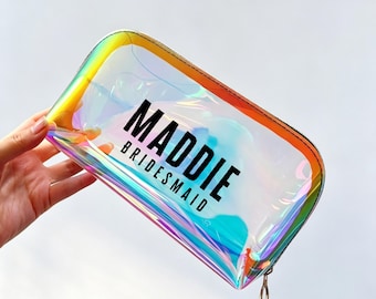 Benutzerdefinierte holographische Muschel Make-up Tasche | Personalisierte Meerjungfrau Kosmetiktasche | Einzigartiges Brautjungfer & Geburtstagsgeschenk
