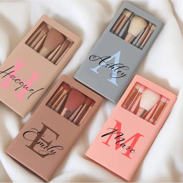 Gepersonaliseerde make-upborstelset, bruidsdouchegunsten, cadeaus bruidsmeisje, ultieme draagbare make-upborstelset, make-upzakje reisorganizer