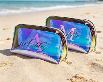 Custom Makeup Bag Bridesmaid Gift，Holographic Shell Makeup Bag，Bachelorette Party Favor，Birthday Gift，Girls Trip Gifts,Girls Party Favors