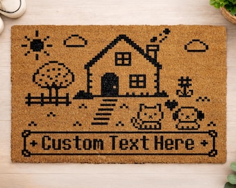 Custom Pixel Art Doormat, Personalized 8-Bit Door Mat, Custom Text Doormat, Cottagecore Gift, Gamer Home Decor, Cozy Gaming Doormat