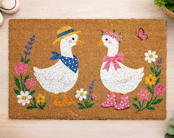 Cute Goose Doormat, Vintage Duck Welcome Mat, Retro Garden Porch Decor, Farmhouse Entry Rug, Cottagecore Front Door Mat for Home