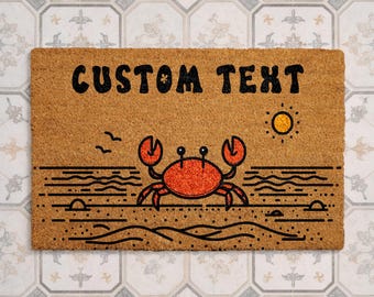 Custom Crab Beach Doormat, Personalized Coastal Welcome Mat, Summer House Coir Doormat, Ocean Entry Rug, Custom Text Summer House Rug