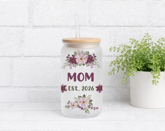 Personalisierte Mom Can Glasbecher, benutzerdefinierte Blumenglastasse, Oma Nana Geschenk, neue Mutter Geschenk, individuelles Namensgeschenk für Mama Oma