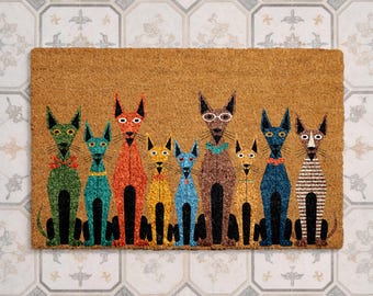 Colorful Dog Doormat, Abstract Dog Art Rug, Retro Style Pet Lover Gift, Unique Dog Home Decor Mat, Boho Dog Doormat, Pet Lover Gift