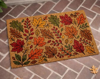 Fall Leaf Doormat, Autumn Leaves Welcome Mat, Colorful Maple Oak Leaf Door Mat, Thanksgiving Front Porch Decor, Fall Entryway Rug