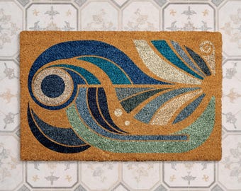 Modern Abstract Doormat, Blue Geometric Welcome Mat, Artistic Entry Rug, Contemporary Door Mat, Unique Housewarming Gift