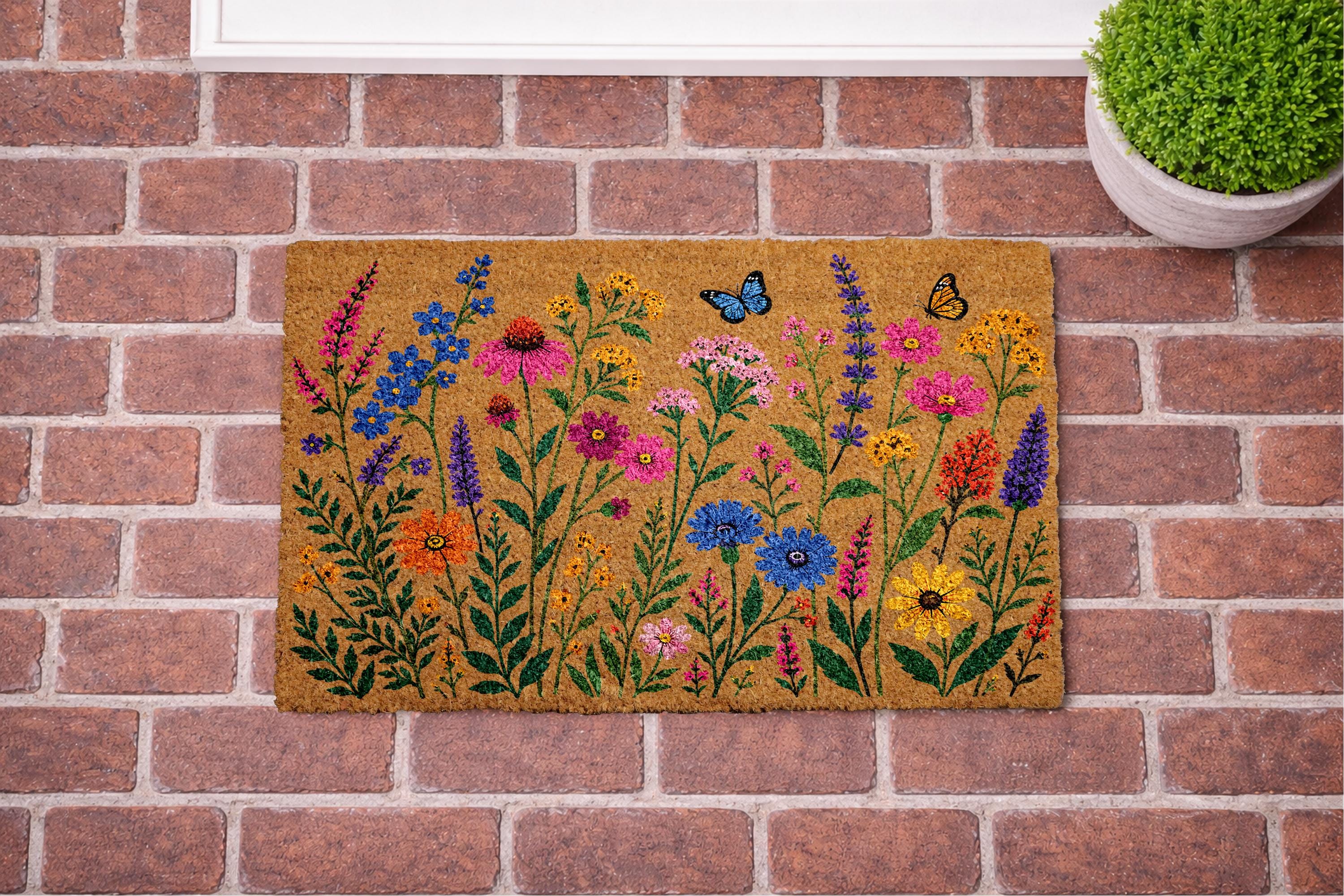 Colorful Wildflower Doormat, Floral Garden Welcome Mat, Spring ...